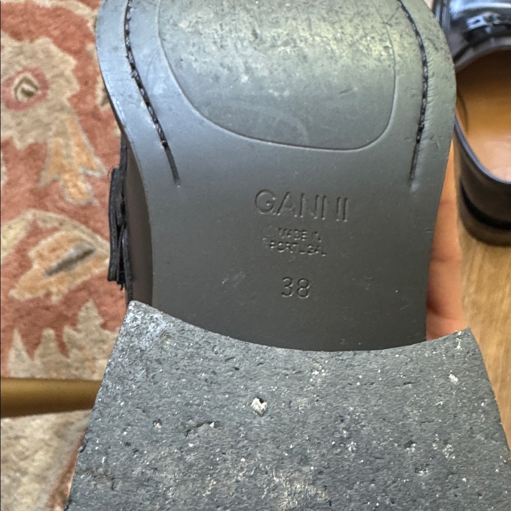 Ganni Black Leather Block Heel Loafers - Picture 3 of 6